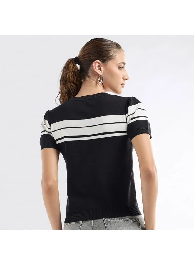 Splash FAV Striped Crew Neck T-shirt with Short Sleeves