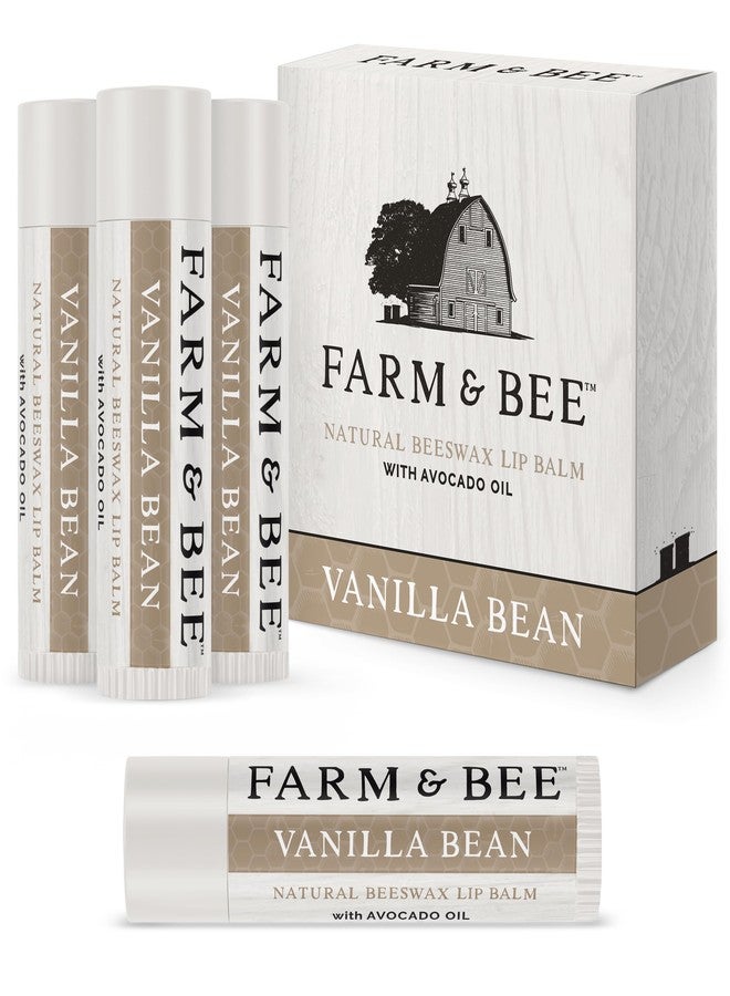 Farm & Bee Natural Lip Balm - Organic & Natural Ingredients - Beeswax Based Moisturizing Lip Care Chapstick for Chapped Lips - Great Gift Idea - Farm & Bee - 0.15oz (Pack of 4 - Vanilla Bean) - Image 1