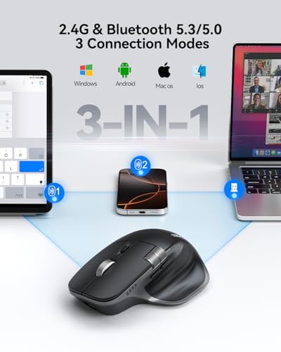 TECKNET Wireless Mouse, Bluetooth Mouse (BT5.3/5.0 & 2.4G) Rechargeable Ergonomic Optical Mouse with 6 Adjustable DPI, Side Scroll, Quiet Clicks, USB A Receiver, 7 Buttons, Wide Compatibility - Black - Image 2