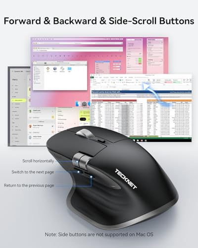 TECKNET Wireless Mouse, Bluetooth Mouse (BT5.3/5.0 & 2.4G) Rechargeable Ergonomic Optical Mouse with 6 Adjustable DPI, Side Scroll, Quiet Clicks, USB A Receiver, 7 Buttons, Wide Compatibility - Black - Image 3
