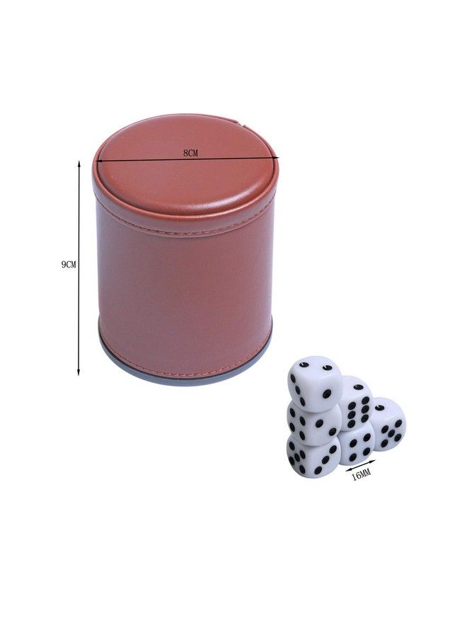 RERIVER 5 Pack Pu Leather Dice Cups Velvet Feltlined Shaker Cups With 25 Dot Dice For Bar Party Yahtzee Farkle Dice Games Brown - Image 5
