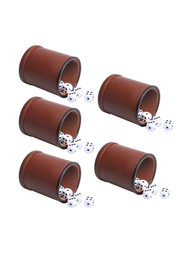 RERIVER 5 Pack Pu Leather Dice Cups Velvet Feltlined Shaker Cups With 25 Dot Dice For Bar Party Yahtzee Farkle Dice Games Brown - Image 2