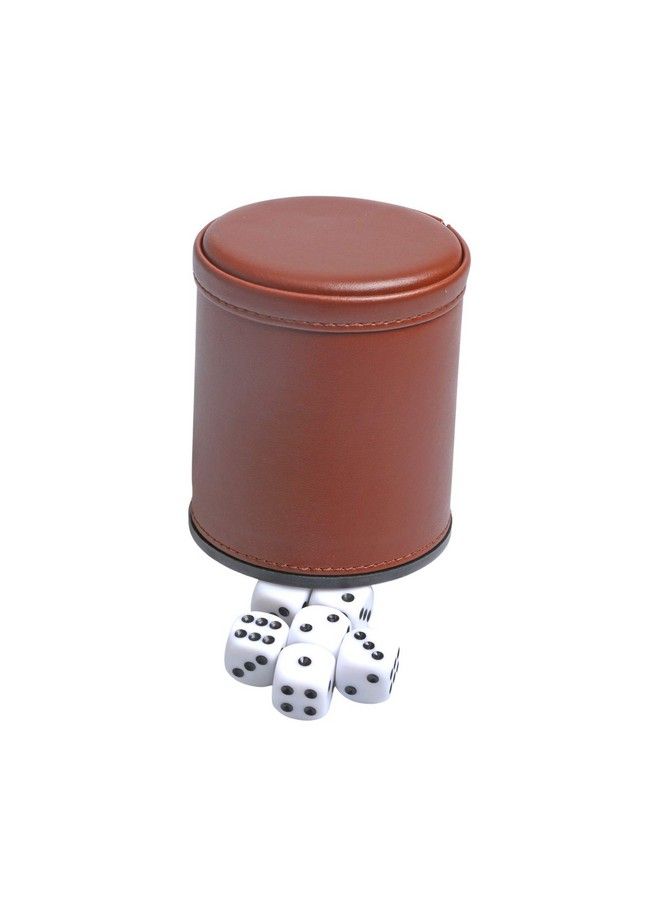 RERIVER 5 Pack Pu Leather Dice Cups Velvet Feltlined Shaker Cups With 25 Dot Dice For Bar Party Yahtzee Farkle Dice Games Brown - Image 3