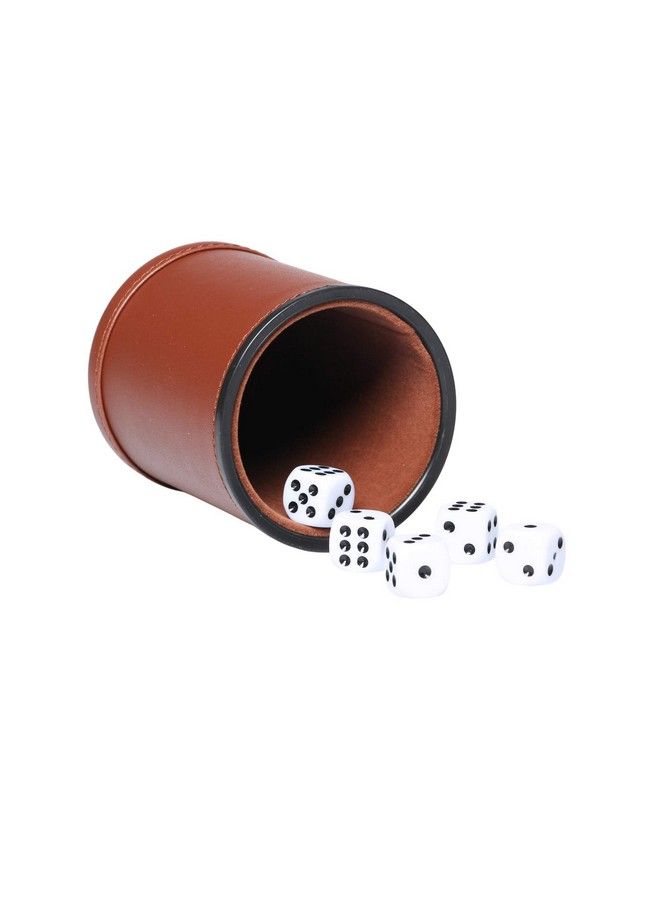 RERIVER 5 Pack Pu Leather Dice Cups Velvet Feltlined Shaker Cups With 25 Dot Dice For Bar Party Yahtzee Farkle Dice Games Brown - Image 4