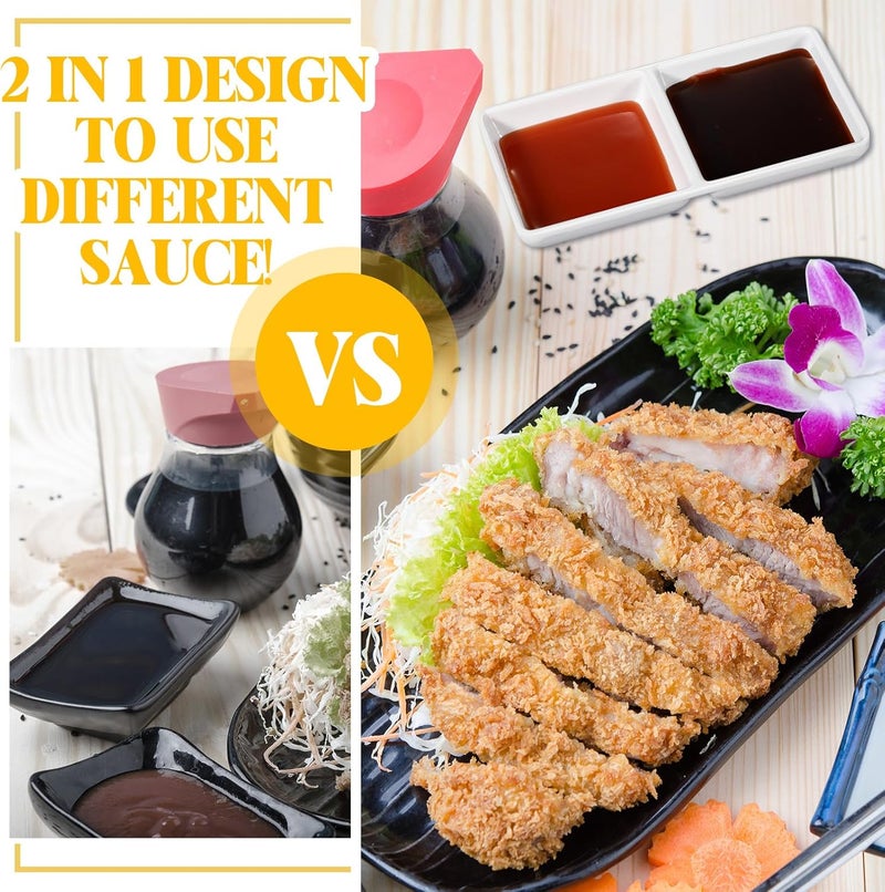 Gejoy 12 Pcs Dual Dipping Sauce Bowls Soy Sauce Dish Bowls Two Compartments Party Trays Divided Fondue Plates for Restaurant Kitchen Sushi Soy White - Image 4