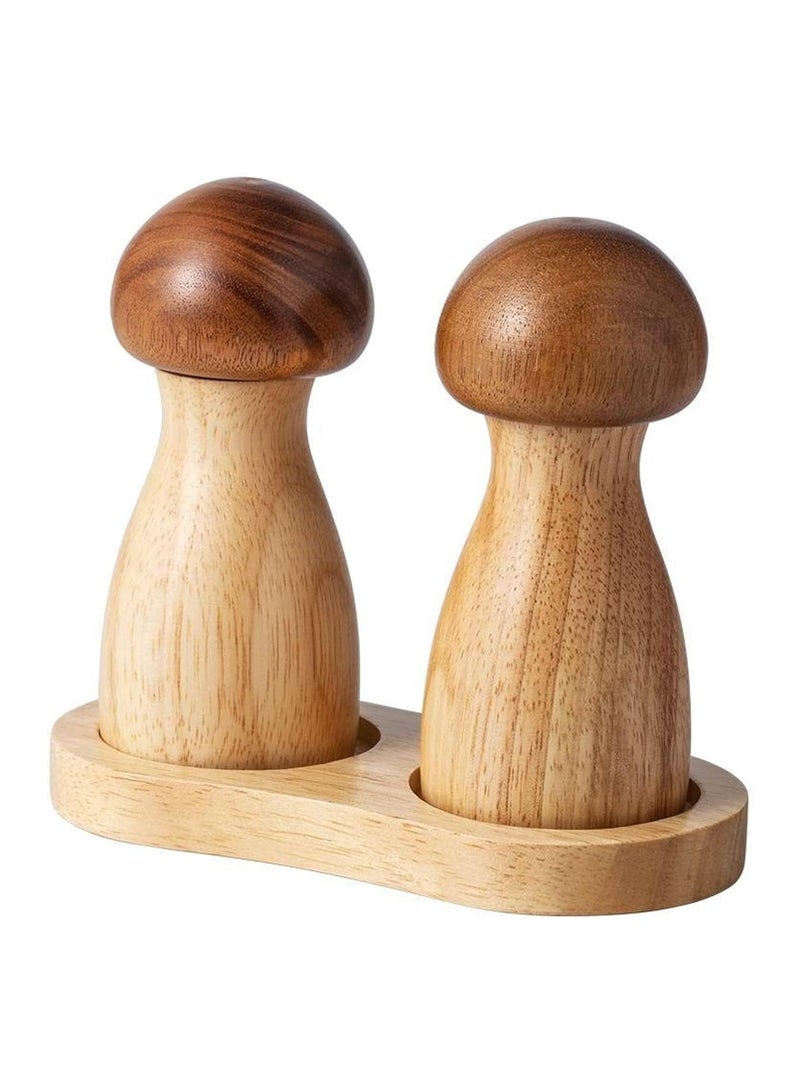 general Wooden Pepper Mill Set Acacia Wood Salt and Pepper Set Cute Mushroom Kitchen Wooden Pepper Mill Refillable Spice Tools Barbecue - Image 1