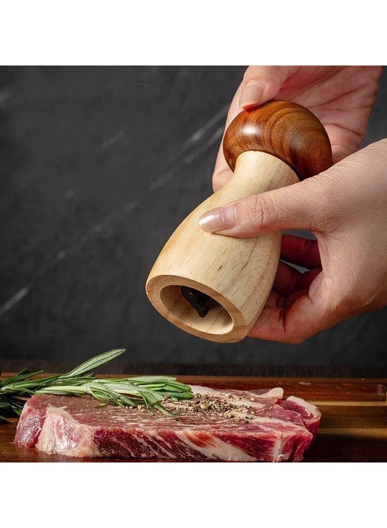 general Wooden Pepper Mill Set Acacia Wood Salt and Pepper Set Cute Mushroom Kitchen Wooden Pepper Mill Refillable Spice Tools Barbecue - Image 3