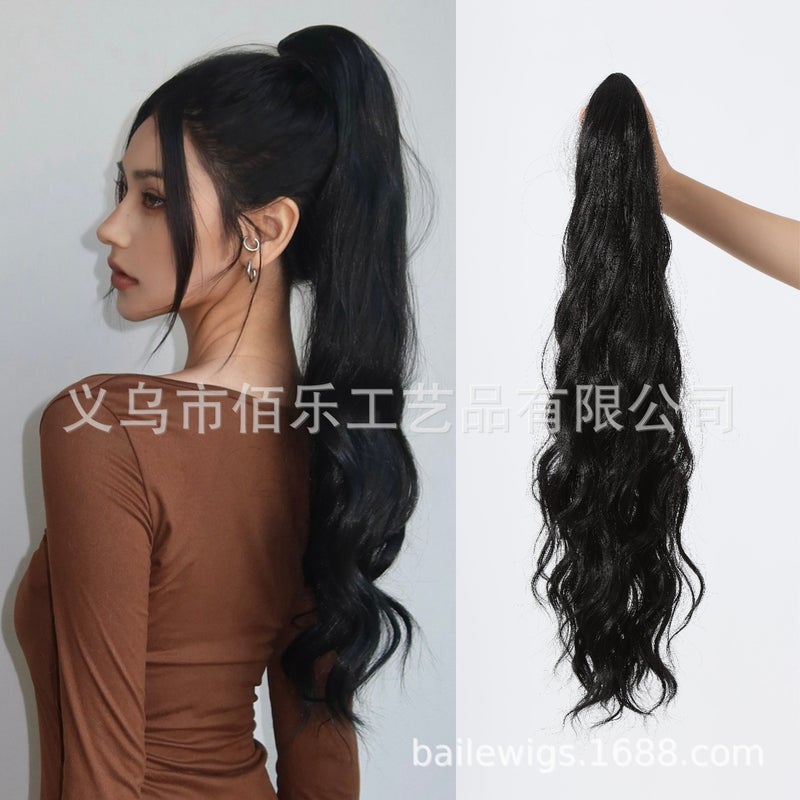 Generic Colorful Ponytail Wigs High Horse Tail Long Curly Fake Hair Cross-border Hot Selling Hair Fiber Wig Long Lasting HMW1001-4 black 65cm;170g 