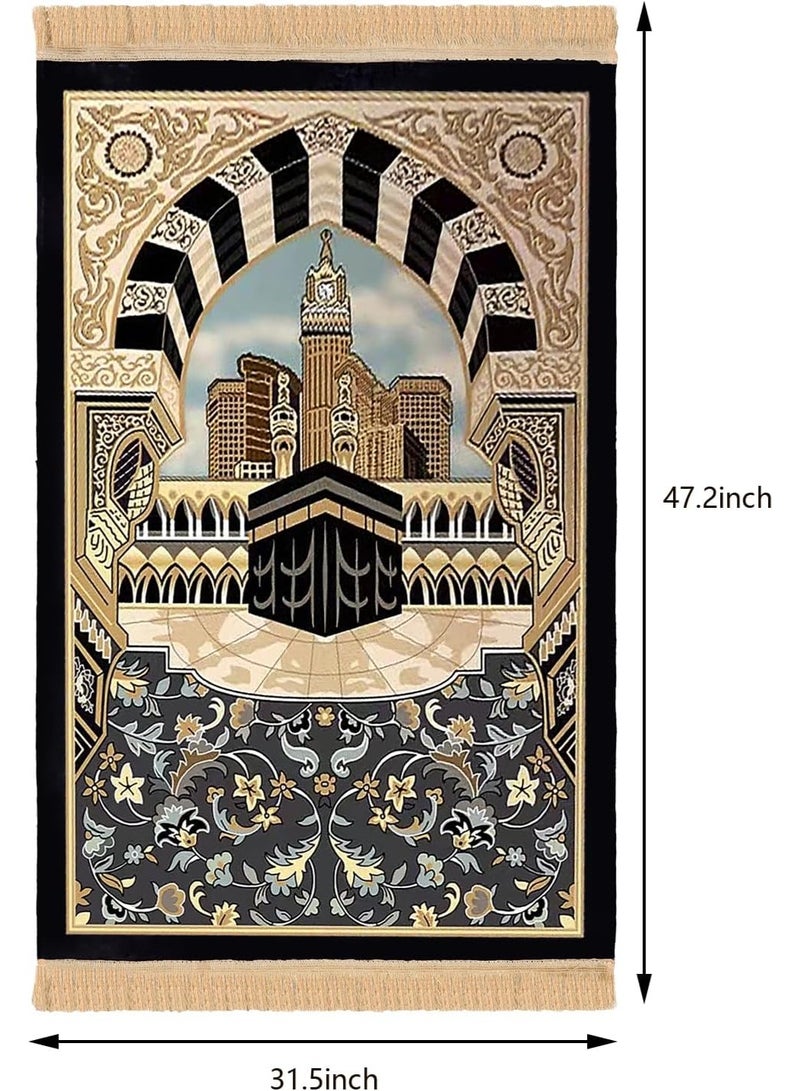 Muslim Prayer Rug Islamic Mat for Muslim Prayers Great Ramadan Eid Gift for Muslim Men Women Portable Prayer Mat Rug Thick Large Padded Sajadah Islamic Prayer Rug Velvet Carpet - Image 2