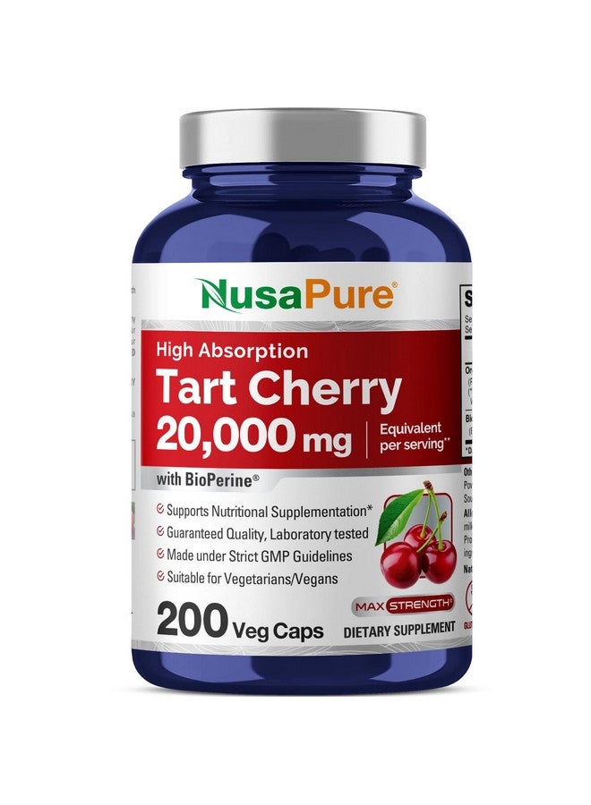 NusaPure نوسابور تارت شيري 20,000 ملغ - 200 كبسولة نباتية (نباتية، غير معدلة وراثيًا، نباتية) بيوبيرين، فاكهة تارت شيري العضوية - Image 1