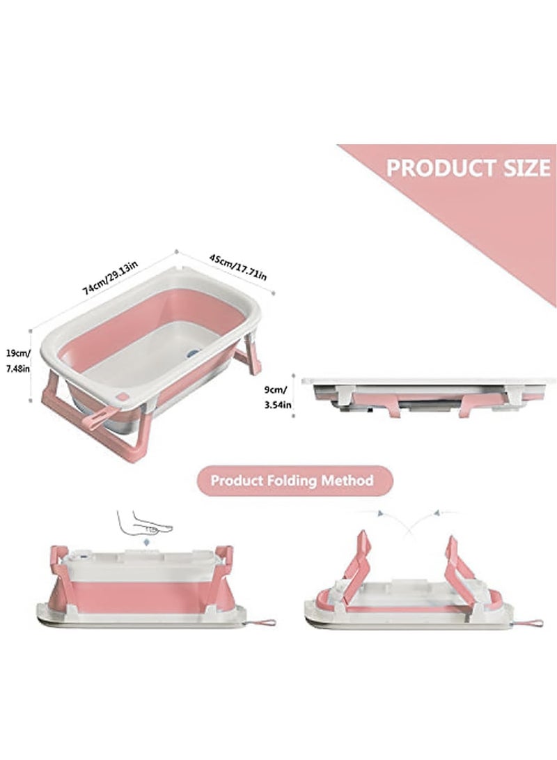 حوض استحمام الطفل القابل للطي مع استشعار درجة الحرارة حوض استحمام محمول للسفر بفتحة لتصريف الماء، صمم ليكون قويًا ومتينًا، مناسب للأطفال الرضع حتى الأطفال الصغار من 0 إلى 36 شهرًا، باللون الوردي. - Image 2