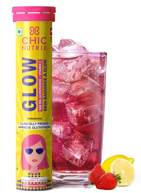 20 Effervescent Tablets Japanese Glutathione and Vit. C Antioxidants for clear glowing skin Sugar-free Strawberry lemon flavour