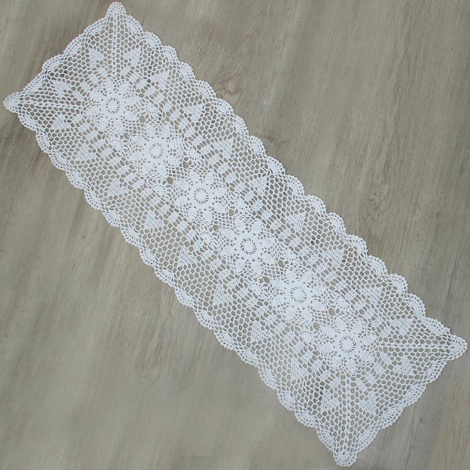 HANDMADE CROCHET LACE RECTANGULAR TABLE RUNNER 15 X 36 INCH WHITE