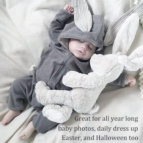OLLULL Baby Bunny Costume, Girl or Boy Easter Outfit, Unisex Toddler Rabbit Dress Up Romper, Color Gray 6-9 Months - Image 4
