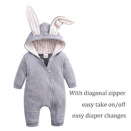 OLLULL Baby Bunny Costume, Girl or Boy Easter Outfit, Unisex Toddler Rabbit Dress Up Romper, Color Gray 6-9 Months - Image 5