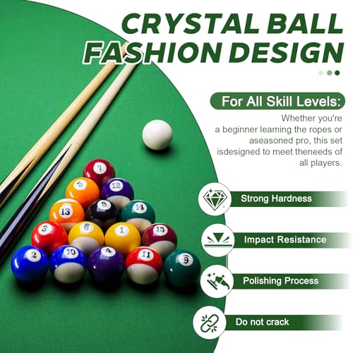 HMQQ Billiard Balls Set 2-1/4" Regulation Size Pool Table Balls for Replacement (16 Resin Balls) - Image 2