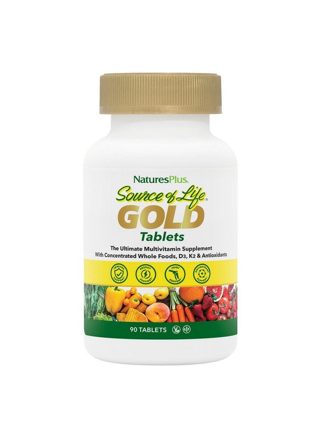 Natures Plus Source of Life Gold Multivitamin - 90 Tablets - with Vitamins D3, B12 & K2 - Blood, Bone & Immune Support - Vegetarian & Gluten Free - 30 Servings