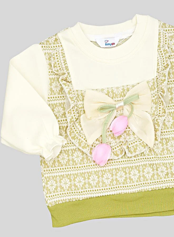 babyqlo Green Ethnic Print Bow Co-ord Set For Girls