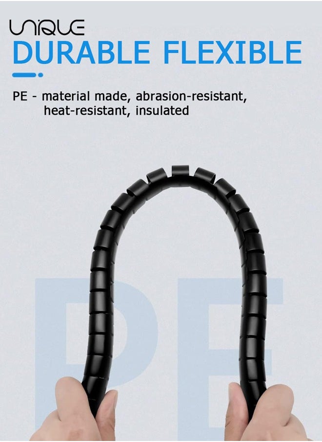 Unique Cable Tidy Sleeves - 10mm*5m Cable Management Wire Tidy Cable Cover Protector - Spiral Flex Cable Wrap - Cord Organizer Clip for PC TV Computer Home and Office Cord Organizer, DIY Flexible - Black  - Image 2