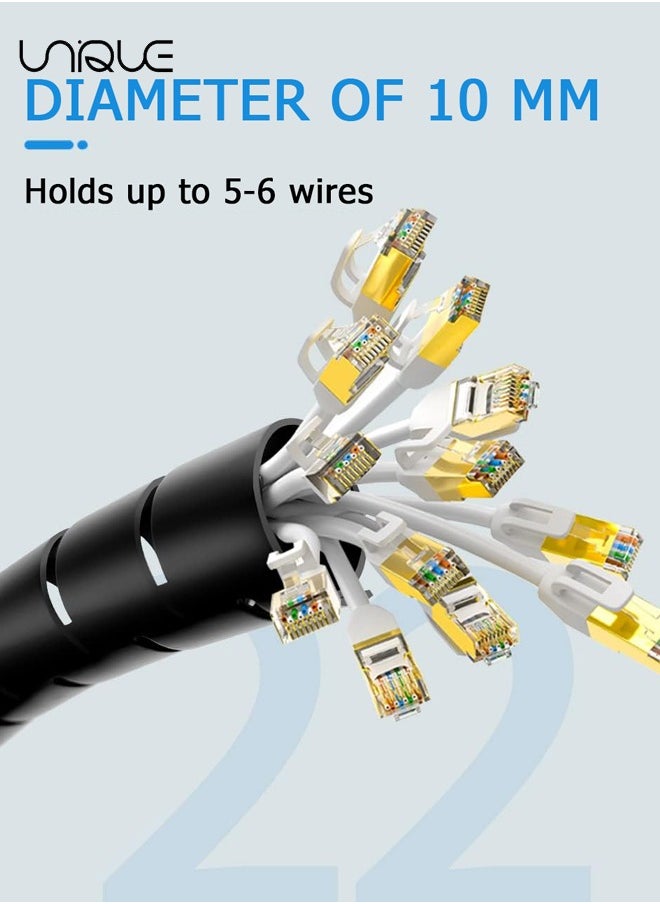 Unique Cable Tidy Sleeves - 10mm*5m Cable Management Wire Tidy Cable Cover Protector - Spiral Flex Cable Wrap - Cord Organizer Clip for PC TV Computer Home and Office Cord Organizer, DIY Flexible - Black  - Image 3