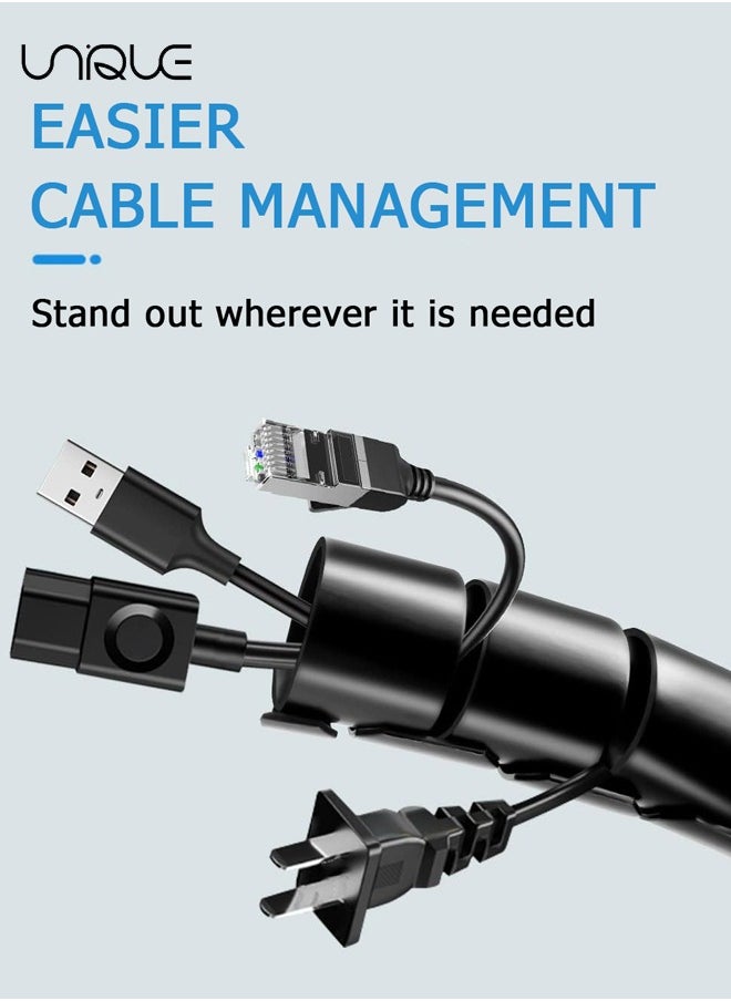 Unique Cable Tidy Sleeves - 10mm*5m Cable Management Wire Tidy Cable Cover Protector - Spiral Flex Cable Wrap - Cord Organizer Clip for PC TV Computer Home and Office Cord Organizer, DIY Flexible - Black  - Image 4