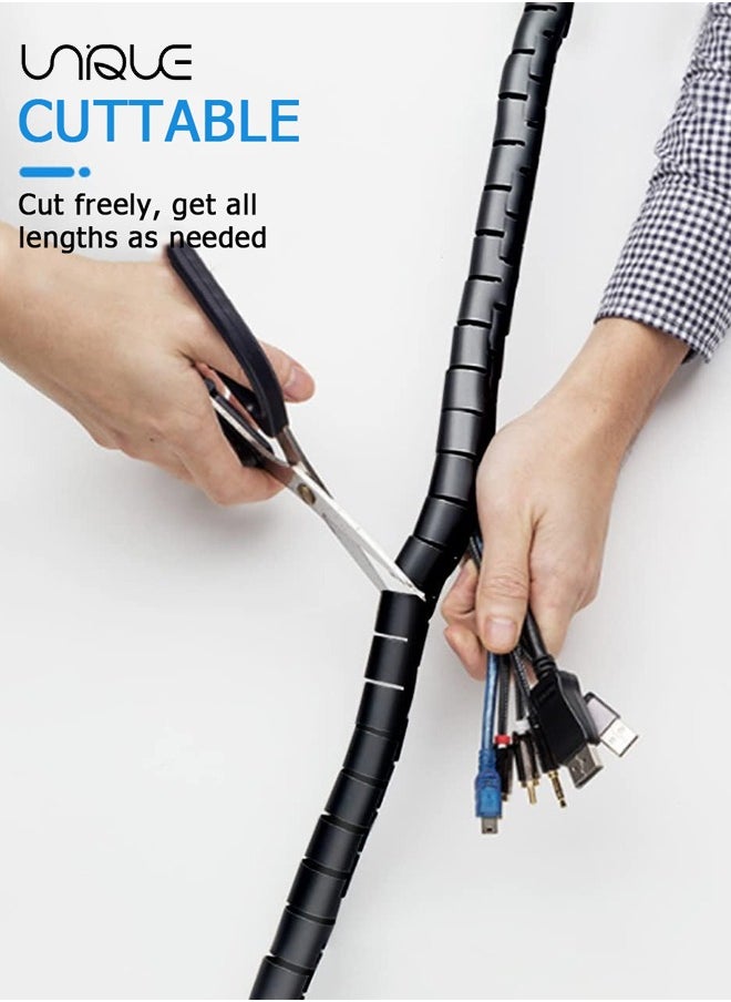 Unique Cable Tidy Sleeves - 10mm*5m Cable Management Wire Tidy Cable Cover Protector - Spiral Flex Cable Wrap - Cord Organizer Clip for PC TV Computer Home and Office Cord Organizer, DIY Flexible - Black  - Image 5