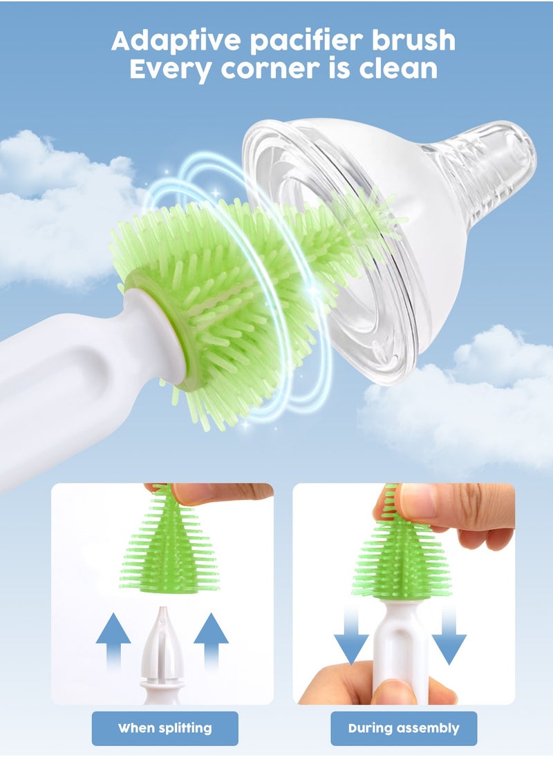 URbazaar 6 In 1 Baby Bottle Cleaner Kit With Silicone Brush, Nipple Brush, Straw Brush, Drying Rack (Green puppy)  - Image 4
