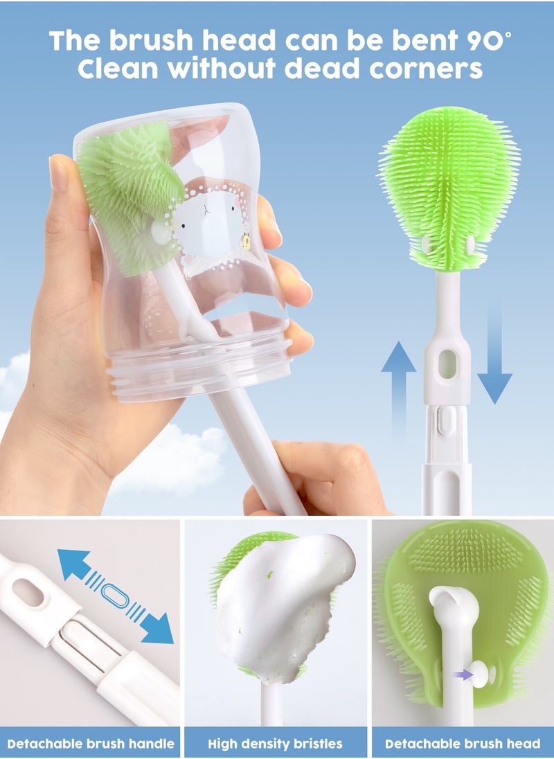 URbazaar 6 In 1 Baby Bottle Cleaner Kit With Silicone Brush, Nipple Brush, Straw Brush, Drying Rack (Green puppy)  - Image 3