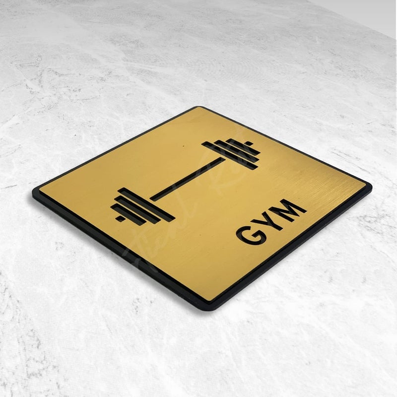 BerryBox Premium Brush Finish Gold Acrylic Gym Sign Easy to Mount 3M Double Side Tape 5.8 Inch Signage Self-Adhesive for Clubhouse Gym Resort Hotel Fitness House Society - Image 3