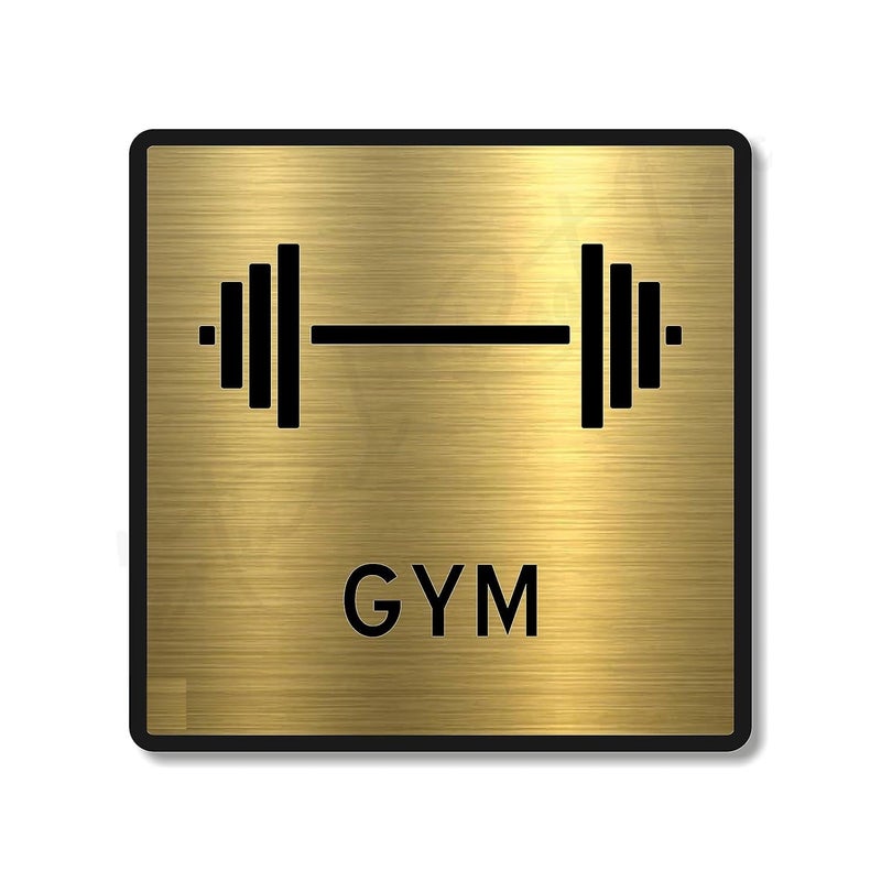BerryBox Premium Brush Finish Gold Acrylic Gym Sign Easy to Mount 3M Double Side Tape 5.8 Inch Signage Self-Adhesive for Clubhouse Gym Resort Hotel Fitness House Society - Image 1