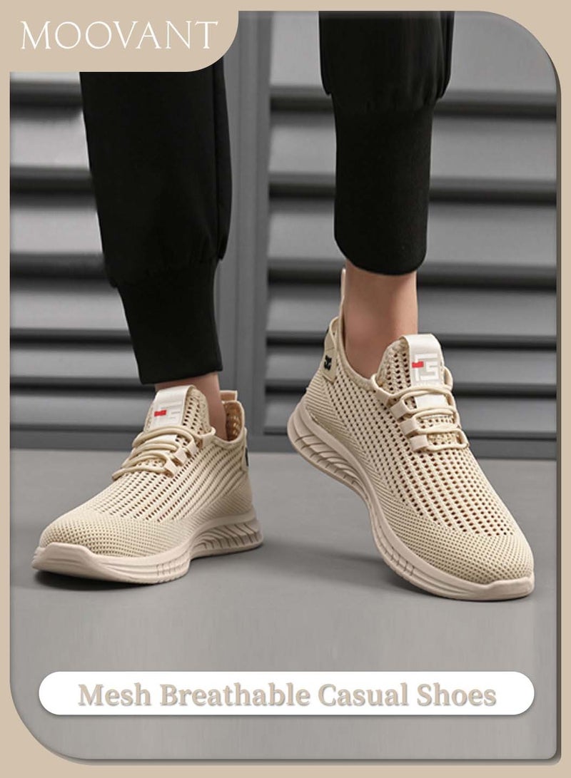 Moovant Men's Sneakers, Mesh Casual Comfortable Shoes, Non-slip Breathable Men's Shoes, Fashion Fly Woven Lightweight Work Sports Shoes, Apricot  - Image 1