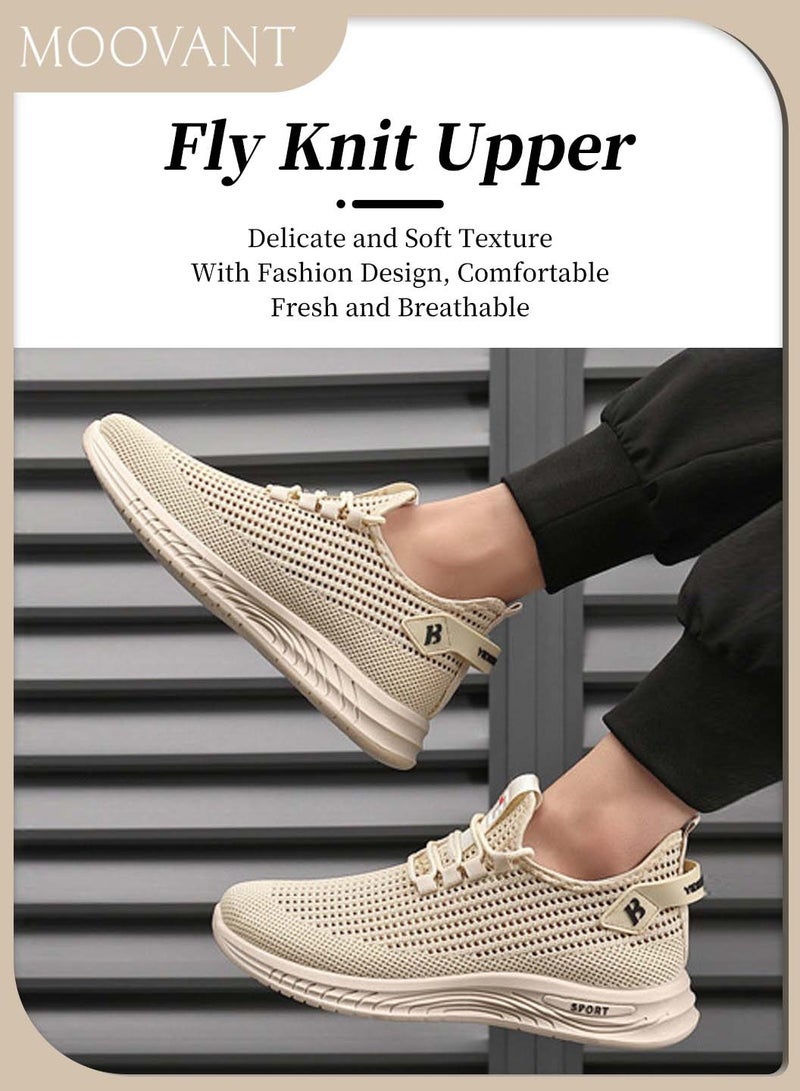 Moovant Men's Sneakers, Mesh Casual Comfortable Shoes, Non-slip Breathable Men's Shoes, Fashion Fly Woven Lightweight Work Sports Shoes, Apricot  - Image 2