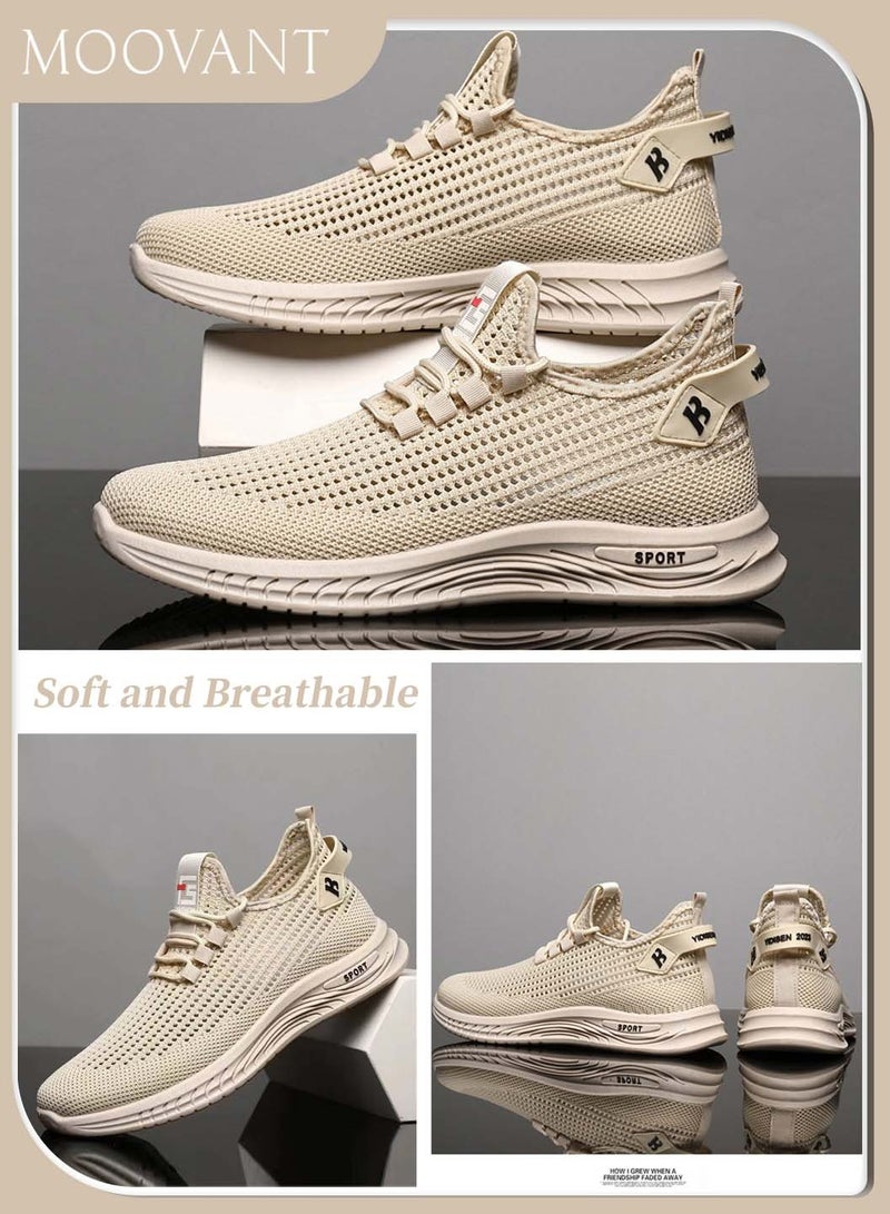 Moovant Men's Sneakers, Mesh Casual Comfortable Shoes, Non-slip Breathable Men's Shoes, Fashion Fly Woven Lightweight Work Sports Shoes, Apricot  - Image 3