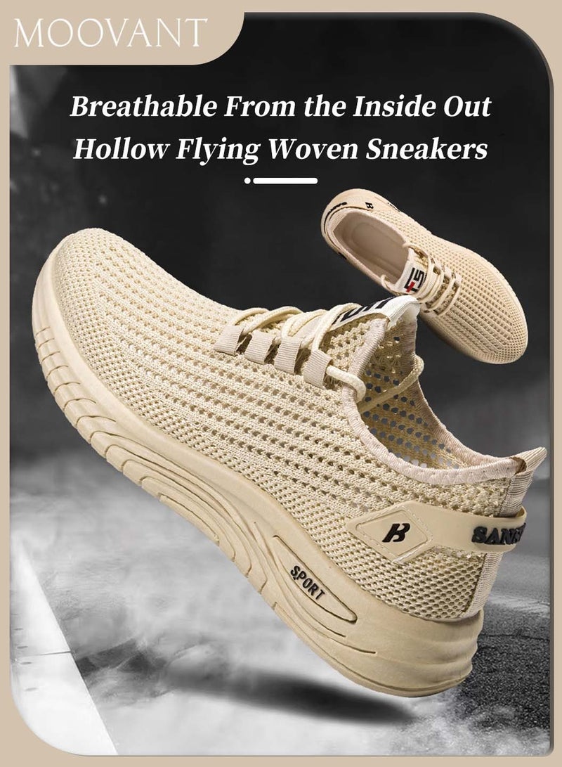 Moovant Men's Sneakers, Mesh Casual Comfortable Shoes, Non-slip Breathable Men's Shoes, Fashion Fly Woven Lightweight Work Sports Shoes, Apricot  - Image 4