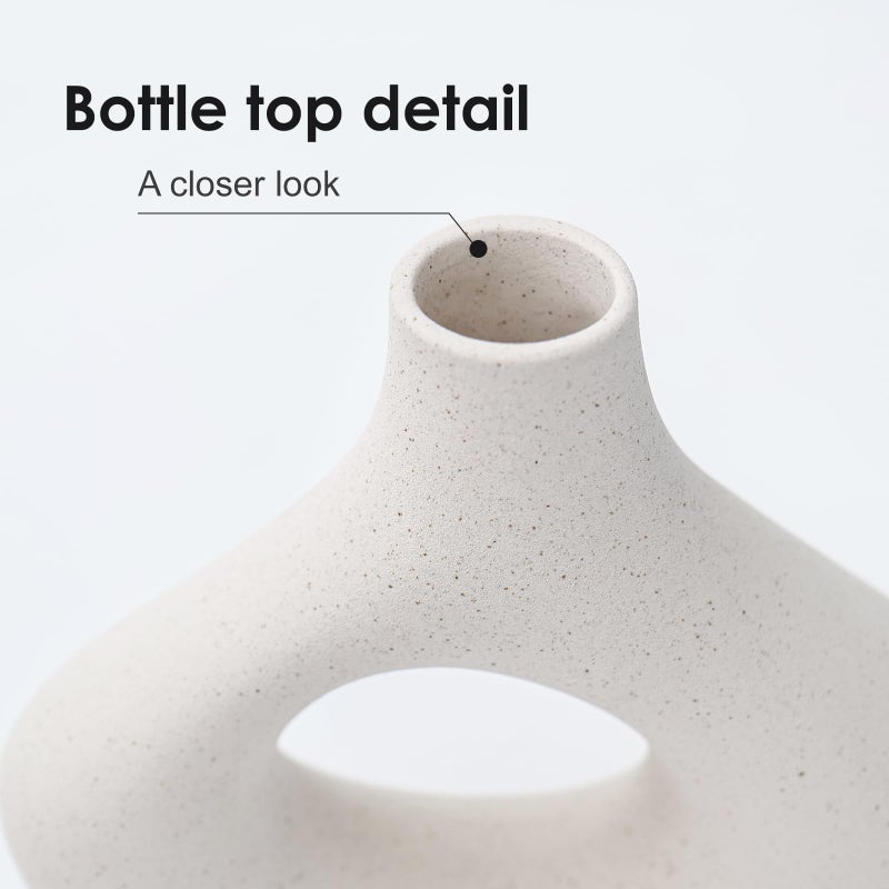 CEMABT Beige Ceramic Vase Set of 2 for Modern Minimalist Bohemian Decorï¼ŒRound Matte Donut Vases for Pampas Grass-Perfect for Living Room, Dining Table, Office Bedroom Shelf Decor Entryway, Consoleâ€¦ - Image 2