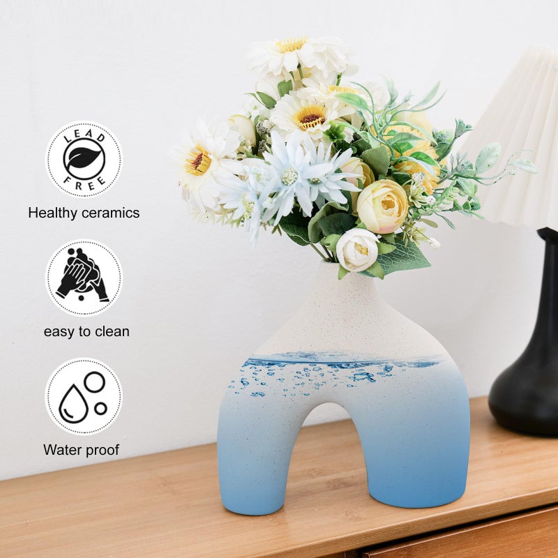 CEMABT Beige Ceramic Vase Set of 2 for Modern Minimalist Bohemian Decorï¼ŒRound Matte Donut Vases for Pampas Grass-Perfect for Living Room, Dining Table, Office Bedroom Shelf Decor Entryway, Consoleâ€¦ - Image 3