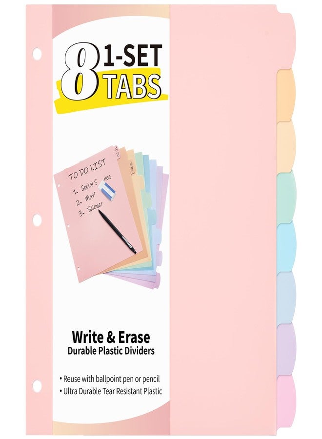 JARLINK 8 Tabs Binder Dividers for 3 Ring Binders, Write & Erase, 1 Set - Image 1