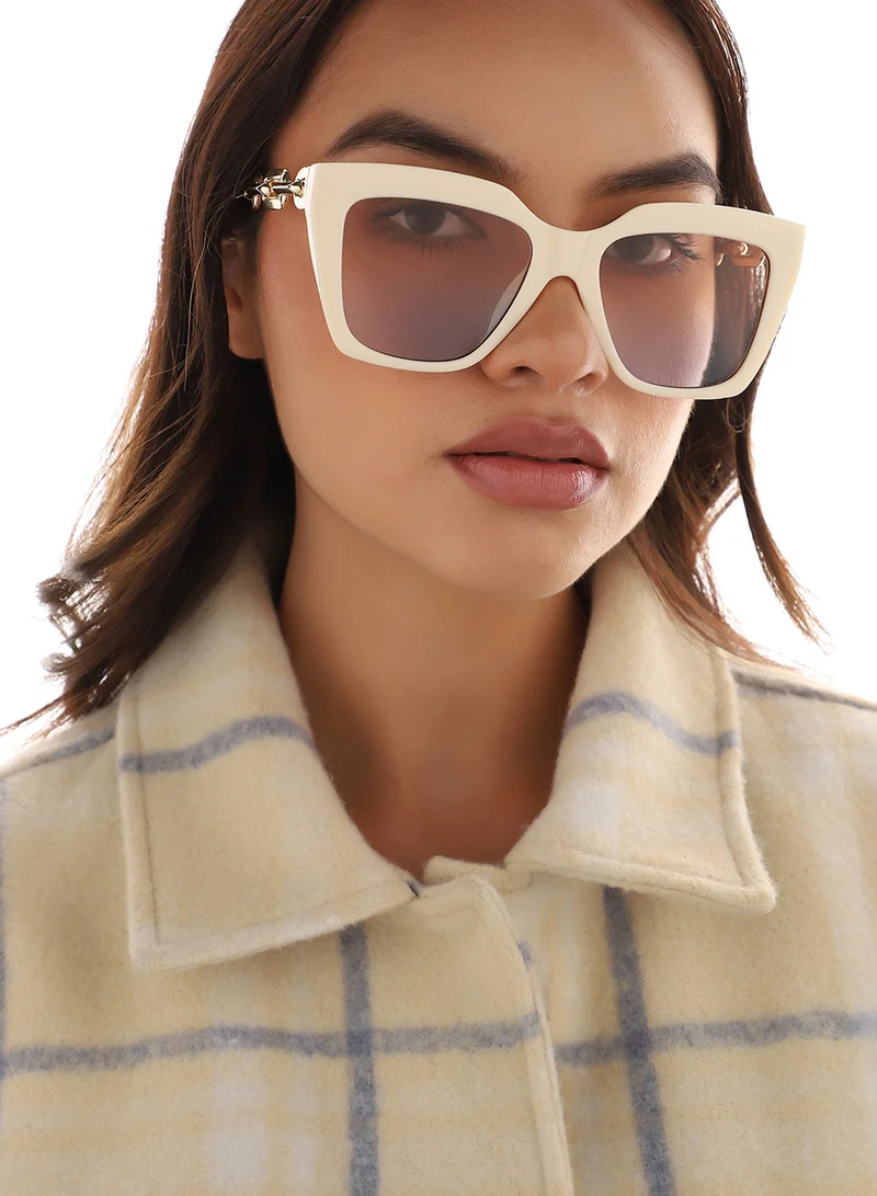 Haute Sauce White Frame Gold Stem Cat Eye Sunglass