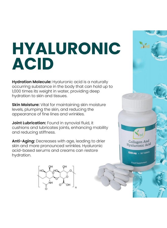VED كولاجين نقي للغاية 1200 ملغ و 300 ملغ من حمض الهيالورونيك 90 قرص. 1500 ملغ لكل قرص - Image 2