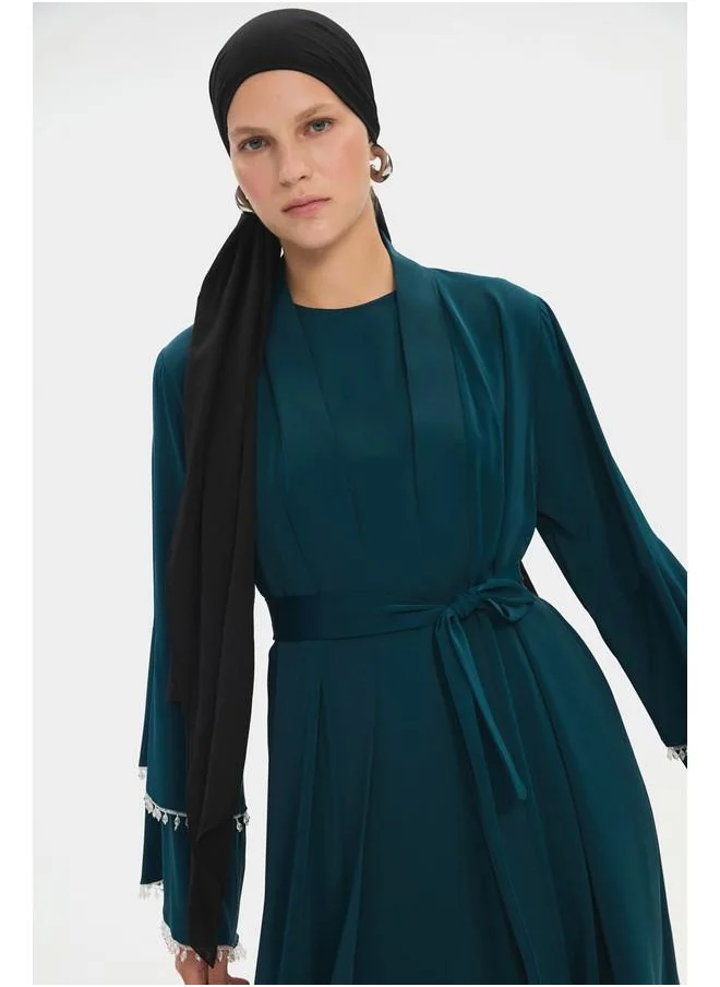 JUNE June Women Stone Detailed Flowy Abaya Teal