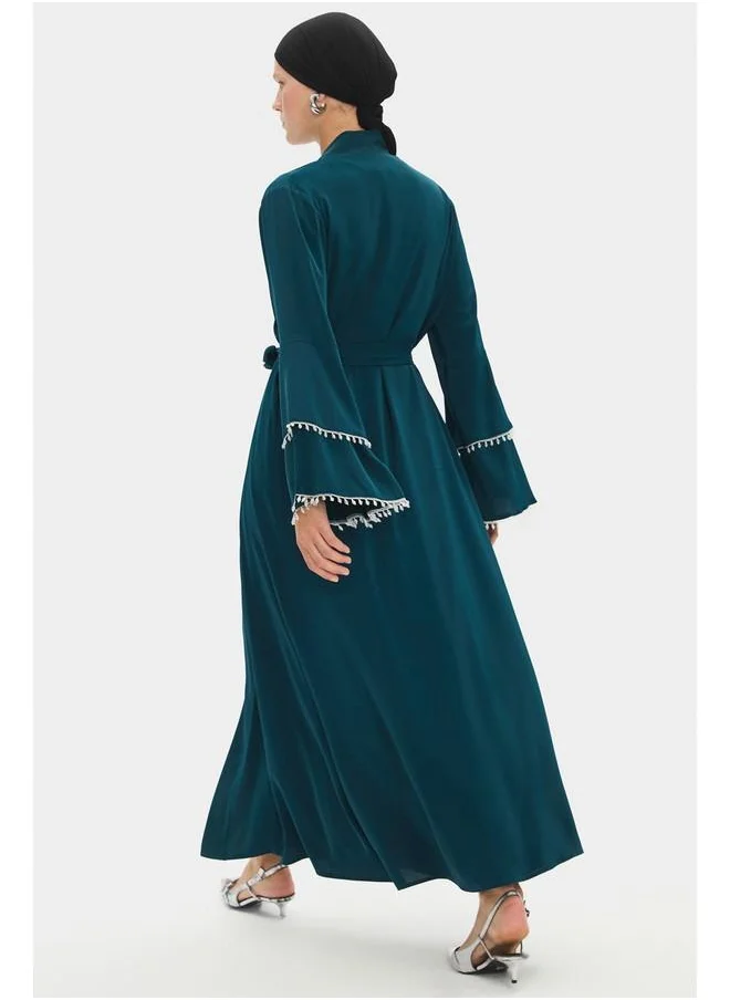 JUNE June Women Stone Detailed Flowy Abaya Teal
