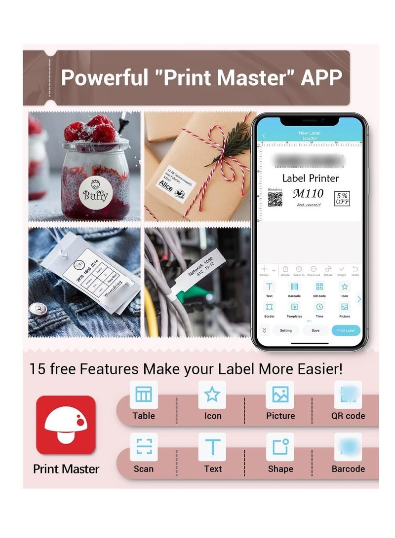 Portable Bluetooth Thermal Label Maker Sticker Maker Barcode Printer for Clothing Jewelry Retail Mailing Compatible with Android iOS System - Image 3