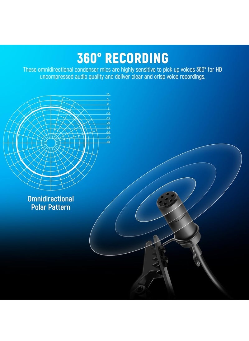 جنرال - 2 حزمة من ميكروفون Lavalier Lapel متوافق مع ميكروفون Rode Wireless GO II Wireless Pro DJI اللاسلكي، 3.5 مم TRS مكثف متعدد الاتجاهات مشبك سلكي على ميكروفون Lav للبث المباشر على YouTube، CM5 - Image 1