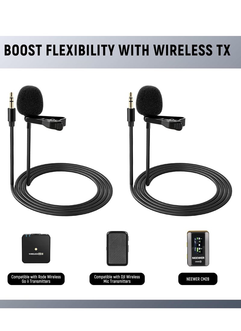 جنرال - 2 حزمة من ميكروفون Lavalier Lapel متوافق مع ميكروفون Rode Wireless GO II Wireless Pro DJI اللاسلكي، 3.5 مم TRS مكثف متعدد الاتجاهات مشبك سلكي على ميكروفون Lav للبث المباشر على YouTube، CM5 - Image 1