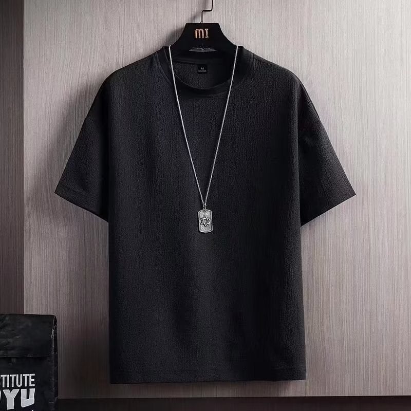 Solid Color V-Neck Short-Sleeved T-Shirt Men'S Hong Kong Style Trendy Loose T-Shirt Fashionable Casual Half-Sleeved Top - Image 4