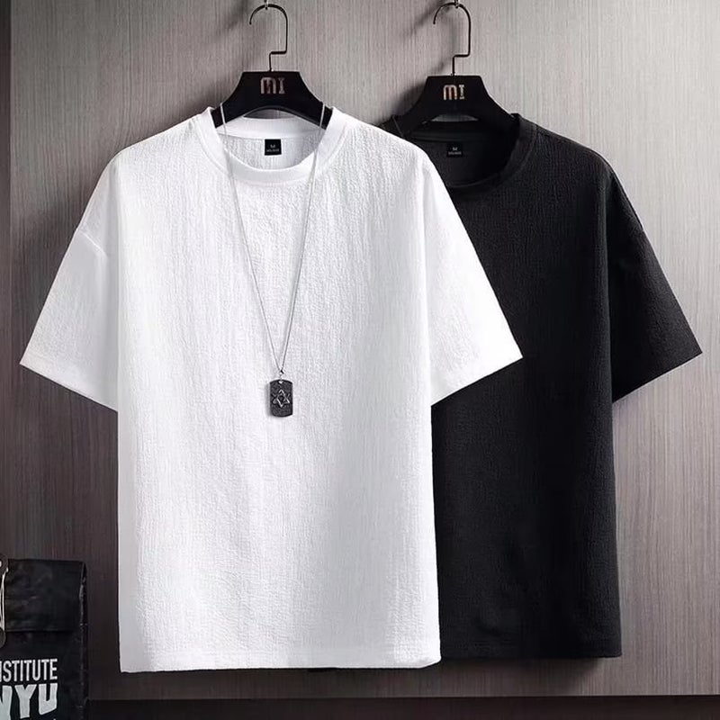 Solid Color V-Neck Short-Sleeved T-Shirt Men'S Hong Kong Style Trendy Loose T-Shirt Fashionable Casual Half-Sleeved Top - Image 3