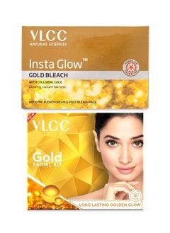 VLCC VLCC Gold Facial Kit, Bright & Glowing Skin - 60g and VLCC Insta Glow Gold Bleach - 30g | For Instant Fairness & Glowing Skin with Gold, and Turmeric  - Image 1