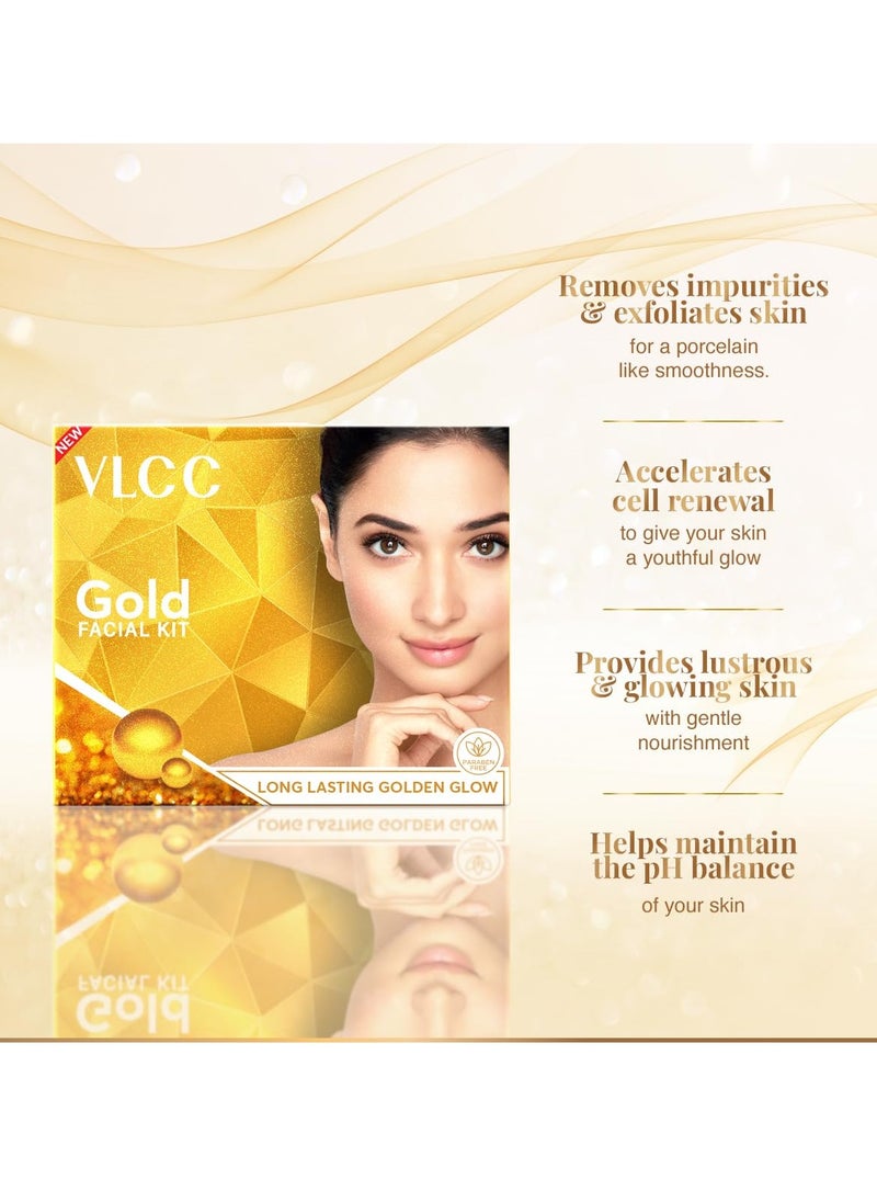 VLCC - VLCC Gold Facial Kit, Bright & Glowing Skin - 60g and VLCC Insta Glow Gold Bleach - 30g | For Instant Fairness & Glowing Skin with Gold, and Turmeric - Image 1