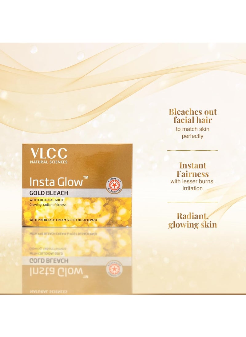 VLCC - VLCC Gold Facial Kit, Bright & Glowing Skin - 60g and VLCC Insta Glow Gold Bleach - 30g | For Instant Fairness & Glowing Skin with Gold, and Turmeric - Image 1