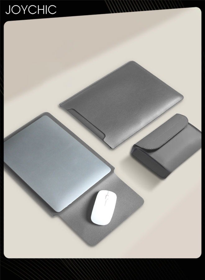 Joychic Ipad Storage Bag Tablet Cases Compatible with 13 Inch Laptop PU Waterproof Laptop Bag with Accessory Bag Grey - Image 1